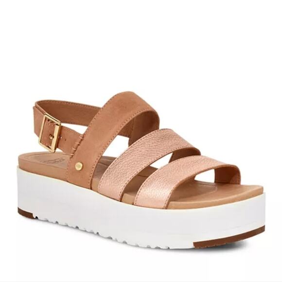 [D107] UGG Braelynn Metallic Leather Platform Sandal, Womens Size 9 - Picture 1 of 11